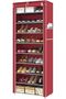 10-Tier Shoe Cabinet | Foldable Shoe Rack Storage Box for 27 Pairs | Portable Shoe Organizer with Cover | Space Saving Shoe Stand for Entryway, Closet & Bedroom | Red - 6