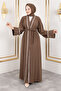 Snap Fastener Piping Detailed Shawl Abaya Tsd250174 Brown