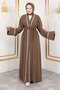 Snap Fastener Piping Detailed Shawl Abaya Tsd250174 Brown - 3