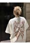 Women's Floral Printed Oversize Short Sleeve White Pinterest Tshirt - 3