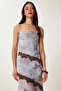 Printed Summer Long Tulle Dress Stone Gray Lub0119 - 4