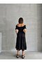 Women's Black Gathered Collar Stretch Dress - 6