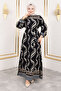 Rose Patterned Viscose Long Hijab Dress Tsd250178 Black