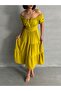 Women's Oil Green Gathered Collar Stretch Dress - 5
