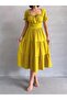 Women's Oil Green Gathered Collar Stretch Dress - 2