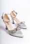 Ambre Silver Satin Women's Heeled Shoes - 3