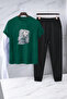 Unisex Flower Pot Design Printed Tshirt Tracksuit Set