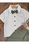 Linen Summer Baby Boy Suit with Suspender Belt and Bow Tie Hat - 2