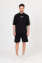 Men's Black White Shoulder Garnished T-Shirt Oversize - 2