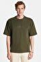 Men's Oversize Wide Cut Cotton Printed Crew Neck Khaki T-Shirt