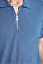 Men's Slim Fit Slim Fit Viscose Zippered Polo Neck Blue T-Shirt - 3
