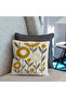 Punch Embroidery Patterned Digital Printed Autumn Themed Set of 2 Throw Pillow Cases in Yellow Colors - 2