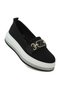 Black Knitted Fabric Stone Detailed Platform Women's Ballerina Shoes - 3
