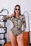 Leopard Patterned Bone Zipper Detailed Long Sleeve Women's Swimsuit Hijab Surfing Swimsuit - 2