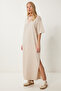 Oversize Basic Summer Stretch Knitted Dress Beige Lub0113 - 2