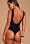 Women's Deep V Neck Zero Sleeve Bodycon Ribbed Knit Bodysuit with Snap Buttons at the Bottom - Black - 3