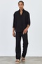Premium New Season Men's Summer Comfortable Fit Shirt & Pants Bottom Top Black Linen Suit Ls-3298 - 3