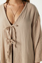 Women's Sandra 100% Cotton Muslin Laced Beige Kimono - 5