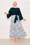 Shirt with Self-Tie Belt, Wide-Sleeved Skirt Set, Petrol Color.