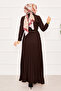 Pleated Hijab Dress with Jacket Detail - Brown - 5