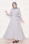 Side Tie Elastic Waist Hijab Dress Gray