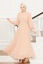 Organza Sleeves Hijab Evening Dress Beige