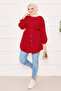 Double Collar Drawstring Waist Modest Shirt Red