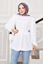Shoulder Detailed Hidden Buttoned Hijab Shirt White - 4