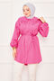 Double Collar Drawstring Waist Modest Shirt Fuchsia - 3