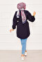 Double Collared, Tie-Waist Hijab Shirt, Navy Blue - 5