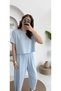 Baby Blue Crew Neck Modal Shalwar Trousers Set - 7100 - 4