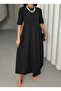 Women's Black Stretchy Knitted Top Poplin Skirt Dress - 3