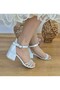 White Mother-Of-Pearl Summer Glitter Piping Heel Sandals Shoes - 7