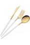 A Personality Modern Gold White Stainless Steel 3 Piece Round Form Luxury Cutlery Knife Spoon Set