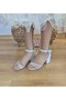 White Mother-Of-Pearl Summer Glitter Piping Heel Sandals Shoes - 4