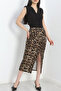 Women's Leopard Patterned, Drawstring-Front Adjustable Lift, Viscose Pencil Skirt