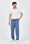 Men's Sky Blue Elastic Waist 100% Cotton Trousers - 5