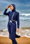 Navy Blue Full Covered Hijab Swimsuit with Tulle Detail, Adjustable Drawstring, Water Drain M2506-2 - 4