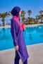 Purple Full Covered Hijab Swimsuit with Stopper, Slit, Water Drain M2527-2 - 2