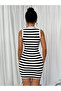 Women's Black and White Patterned 100% Cotton Sleeveless Dress - 2