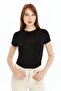 Women's Black Round Neck Short Sleeve Viscose Blouse