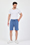 Men's Light Blue Elastic Waist Linen Shorts & Bermuda with Pockets - 2