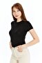 Women's Black Round Neck Short Sleeve Viscose Blouse - 4
