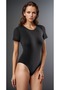 Women's Cotton Stretch Fabric Combed Cotton Short Sleeve Crew Neck Black & White 2-Piece Hooked Bodysuit - 4