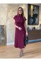Nova Epoxy Art Women's Short Sleeve Zippered Collar and Hem Midi Viscose Two-Thread Dress - 2