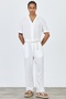 Premium Men's Summer Comfortable Fit Short Sleeve Shirt & Pants Bottom Top White Linen Suit Ls-5698 - 4