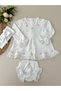 Pearl Floral Embroidered Fistula Girls' Baby Set | First Day Outfit With Pearls & Lace - 2