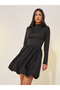 Solid Long Sleeve Balloon Hem A-Line Mini Dress