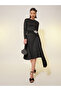 Solid Long Sleeves Embellished Knee-Length Dress