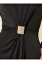 Solid V-Neck Embellished Button Maxi Dress - 4